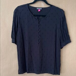 Vince Camuto Black Eyelet Button-Up Blouse